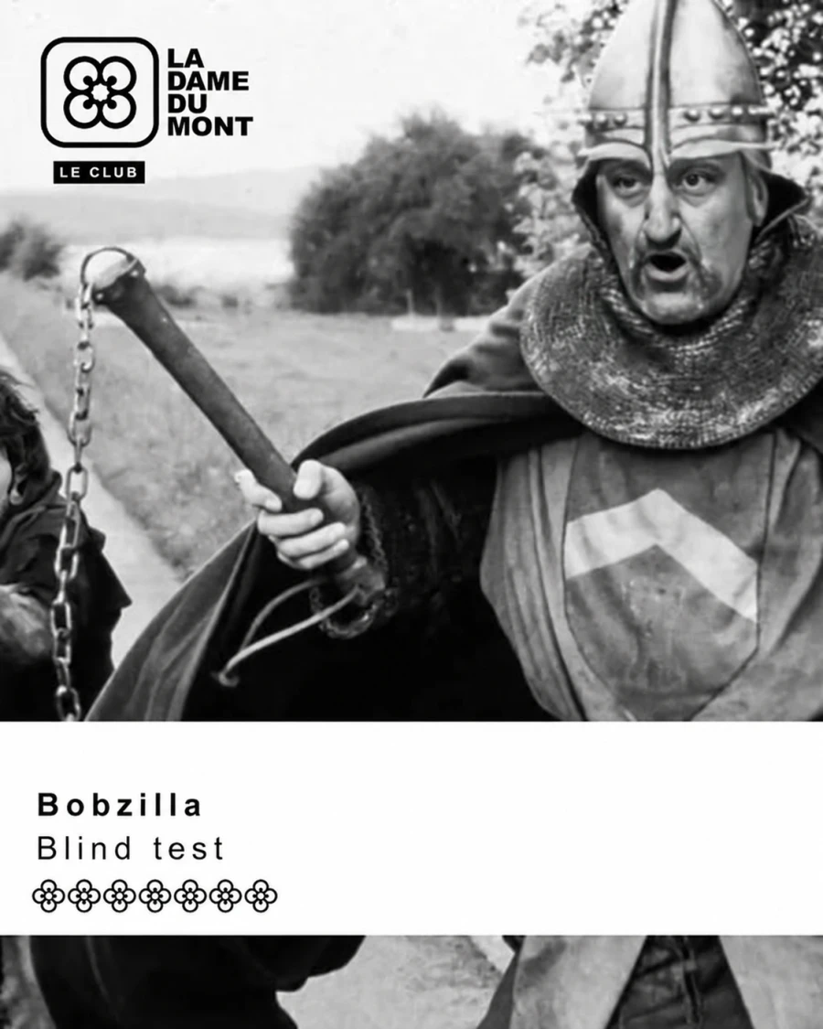 Affiche cinéma médiéval du blind test de Bobzilla à La Dame du Mont, sans date